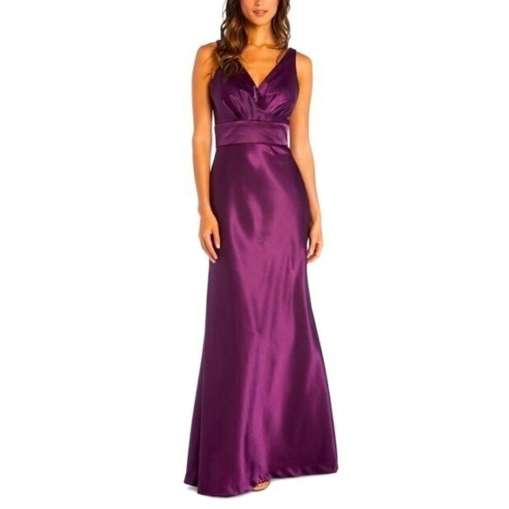 NWT Nightway Surplice Satin Gown Purple Plum Size 8